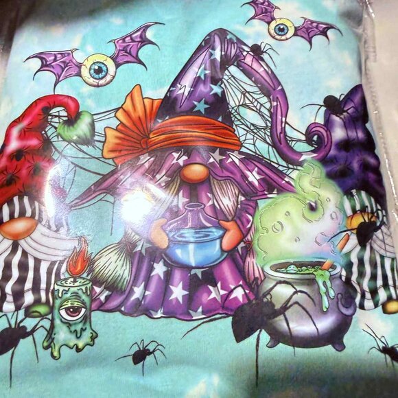 🌀 Blue & White Tie-Dye Halloween Tee — Medium (Custom Design) - Picture 3 of 3